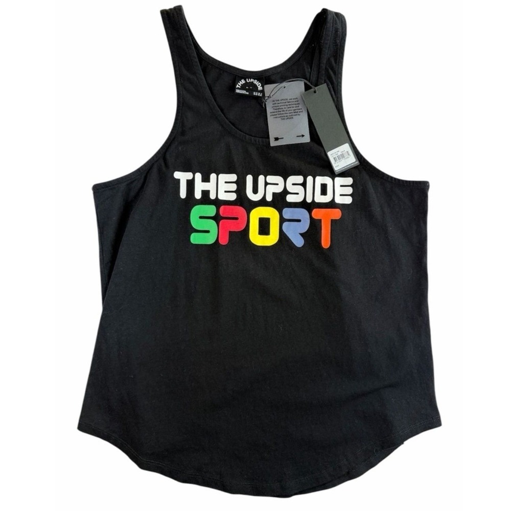 The Upside Sport Issy Tank Women Medium Black Rainbow Graphic Logo Sleeveless